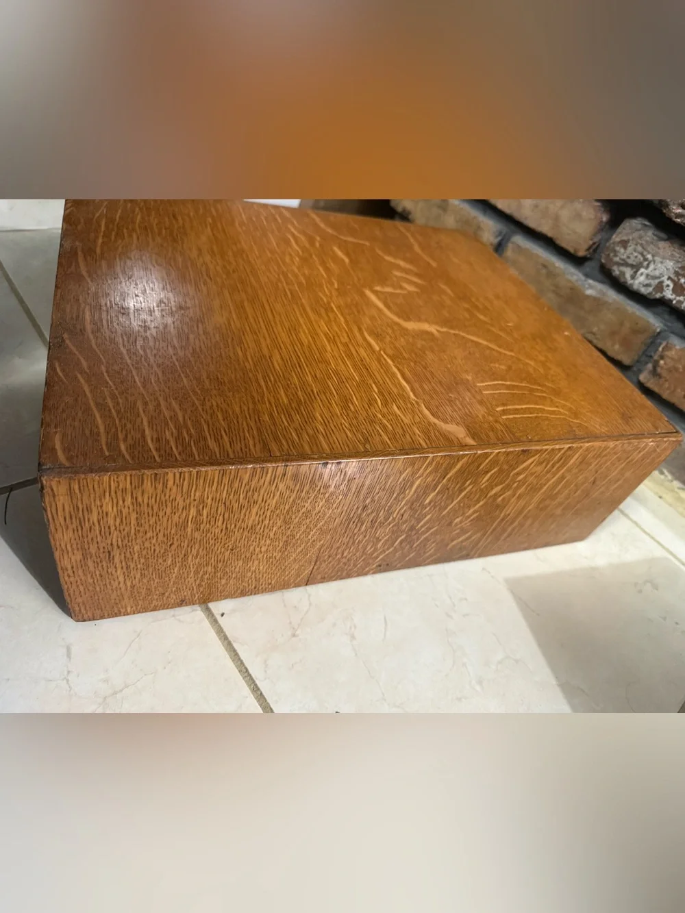 Vintage Globe Oak Desktop File Drawer Organizer - Brown with Brass Accents